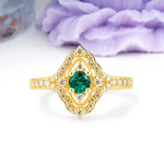 Vintage Art‑Deco Round Cut Emerald Open‑Filigree Halo Engagement Ring - Additional view