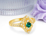 Vintage Art‑Deco Round Cut Emerald Open‑Filigree Halo Engagement Ring - Additional view