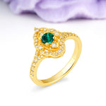 Vintage Art‑Deco Round Cut Emerald Open‑Filigree Halo Engagement Ring - Additional view