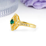 Vintage Art‑Deco Round Cut Emerald Open‑Filigree Halo Engagement Ring - Additional view