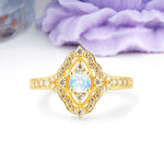 Vintage Art‑Deco Round Cut Moonstone Open‑Filigree Halo Engagement Ring - Additional view