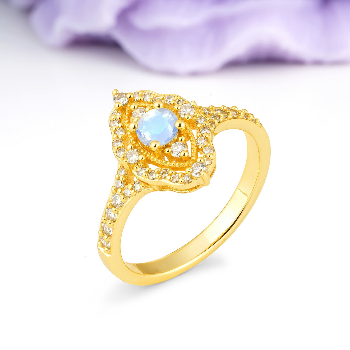 Vintage Art‑Deco Round Cut Moonstone Open‑Filigree Halo Engagement Ring - Additional view