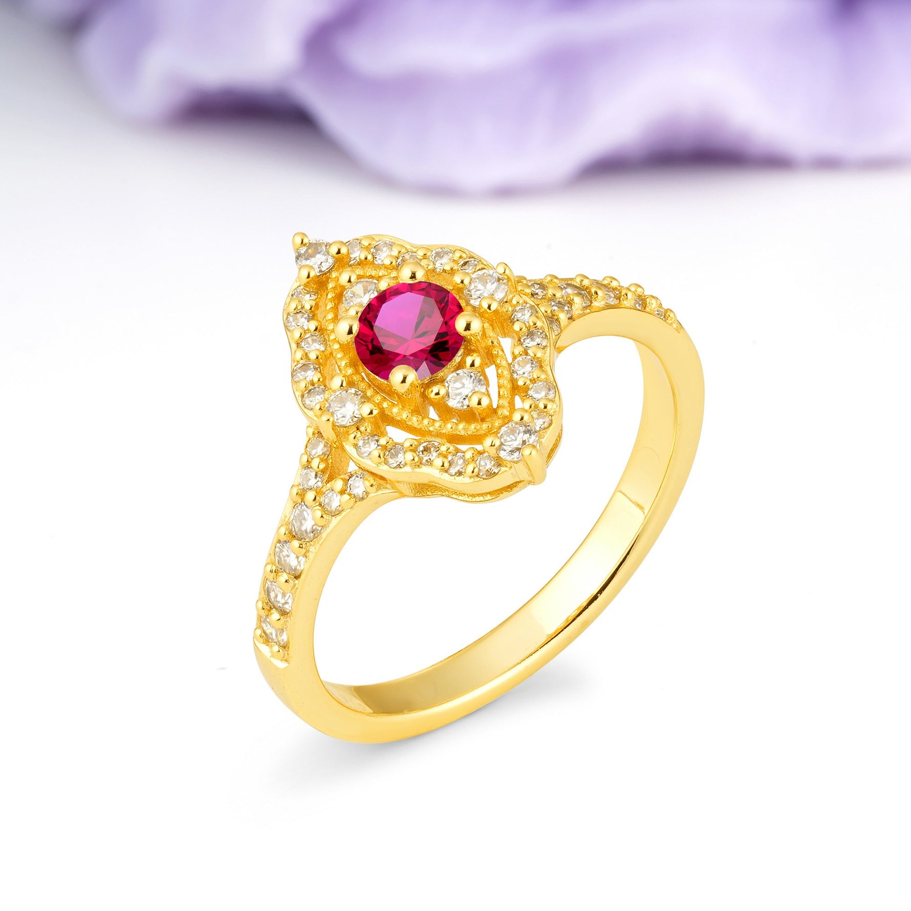 Vintage Art‑Deco Round Cut Ruby Open‑Filigree Halo Engagement Ring - Additional view