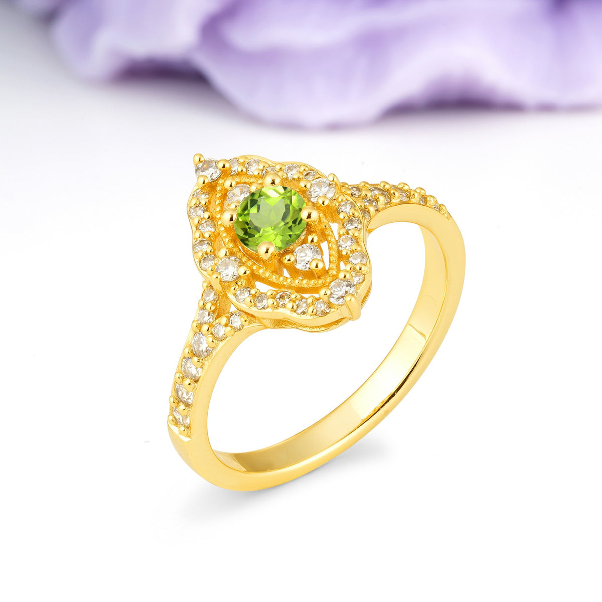 Vintage Art‑Deco Round Cut Peridot Open‑Filigree Halo Engagement Ring - Additional view