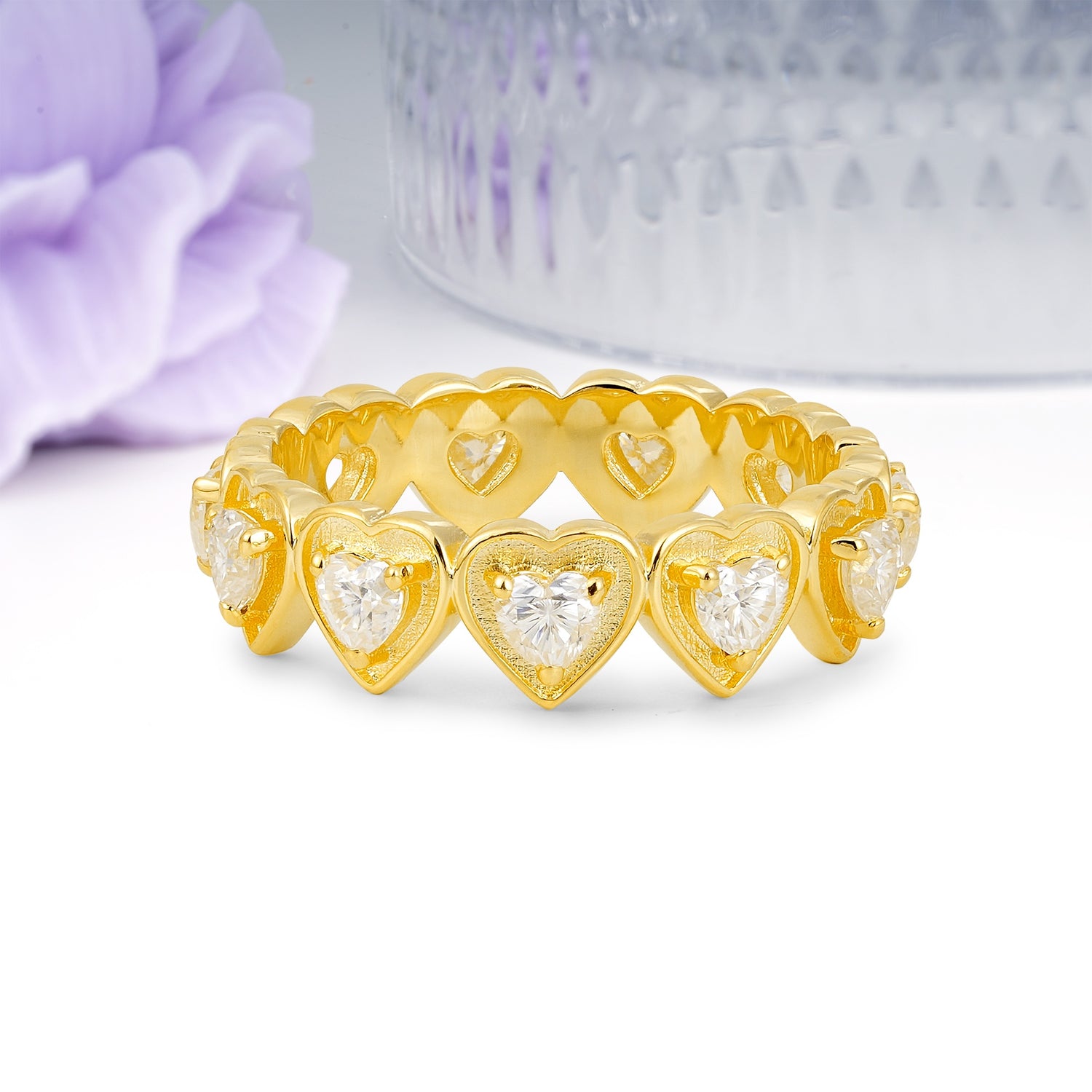 Full Eternity Layered Heart Cut Moissanite Wedding Ring