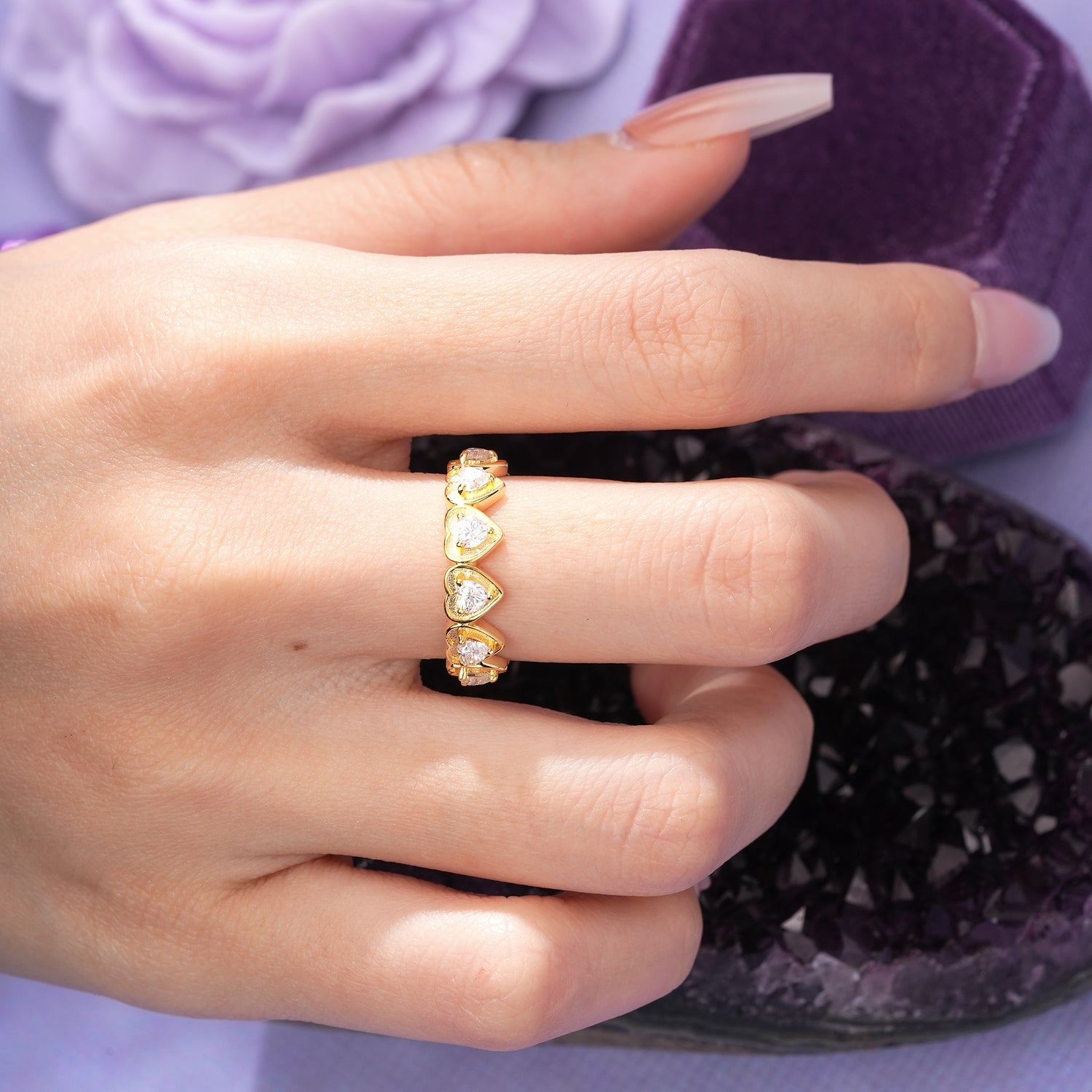 Full Eternity Layered Heart Cut Moissanite Wedding Ring