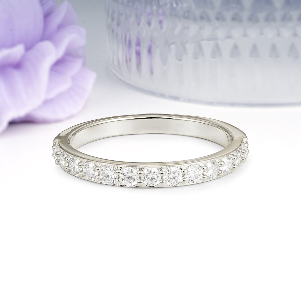 Half Eternity Continuous Round Cut Thin Smooth Band Moissanite Wedding Ring - Additional view