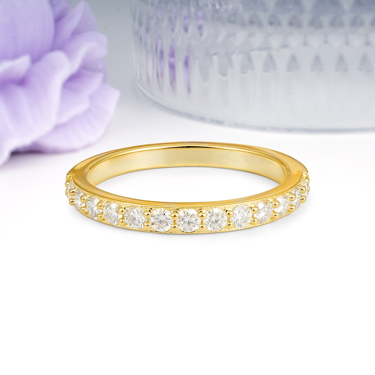 Half Eternity Continuous Round Cut Thin Smooth Band Moissanite Wedding Ring - Additional view