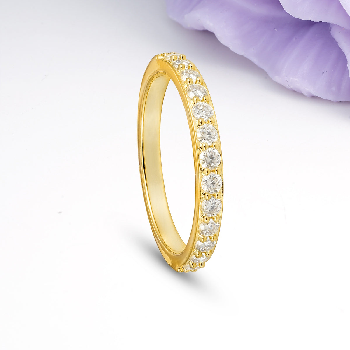 Half Eternity Continuous Round Cut Thin Smooth Band Moissanite Wedding Ring - Additional view