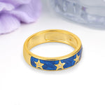 Magical Nebula Blue Enamel Five Star Celestial Groom & Bride Moissanite Wedding Ring - Additional view
