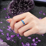 Magical Nebula Blue Enamel Five Star Celestial Groom & Bride Moissanite Wedding Ring - Additional view