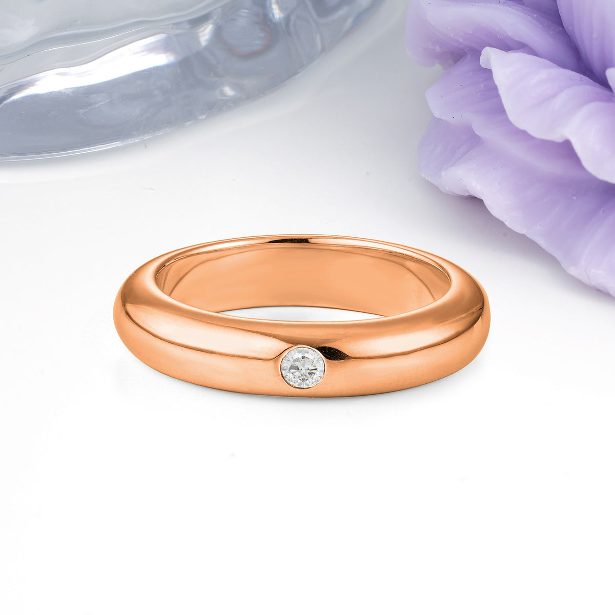 Sleek Polished Round‑Cut Moissanite Solitaire Stackable Wedding Ring - Additional view
