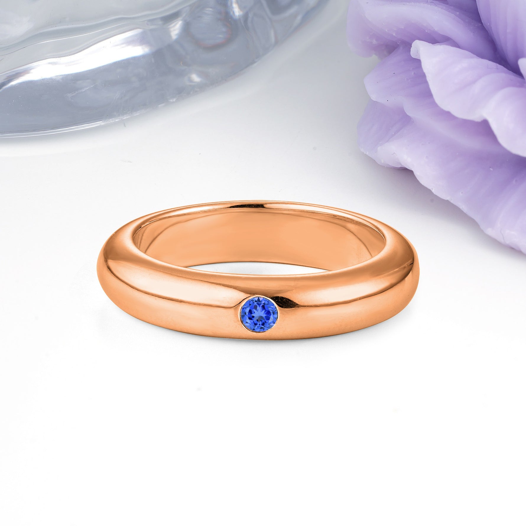 Sleek Polished Round‑Cut Sapphire Solitaire Stackable Wedding Ring - Additional view