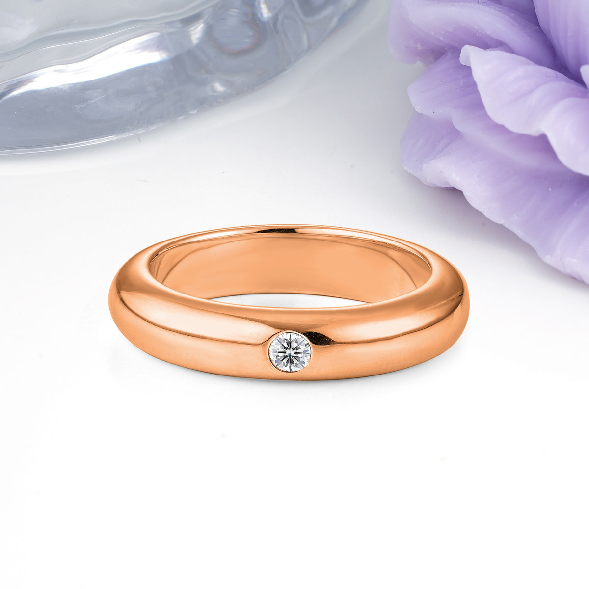 Sleek Polished Round‑Cut Lab Diamond Solitaire Stackable Wedding Ring - Additional view