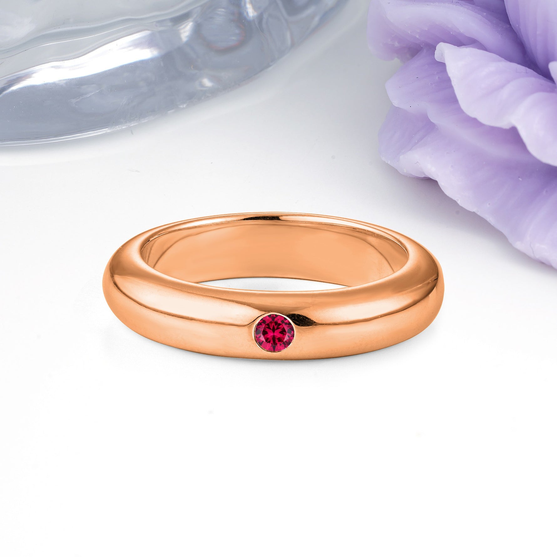 Sleek Polished Round‑Cut Ruby Solitaire Stackable Wedding Ring - Additional view