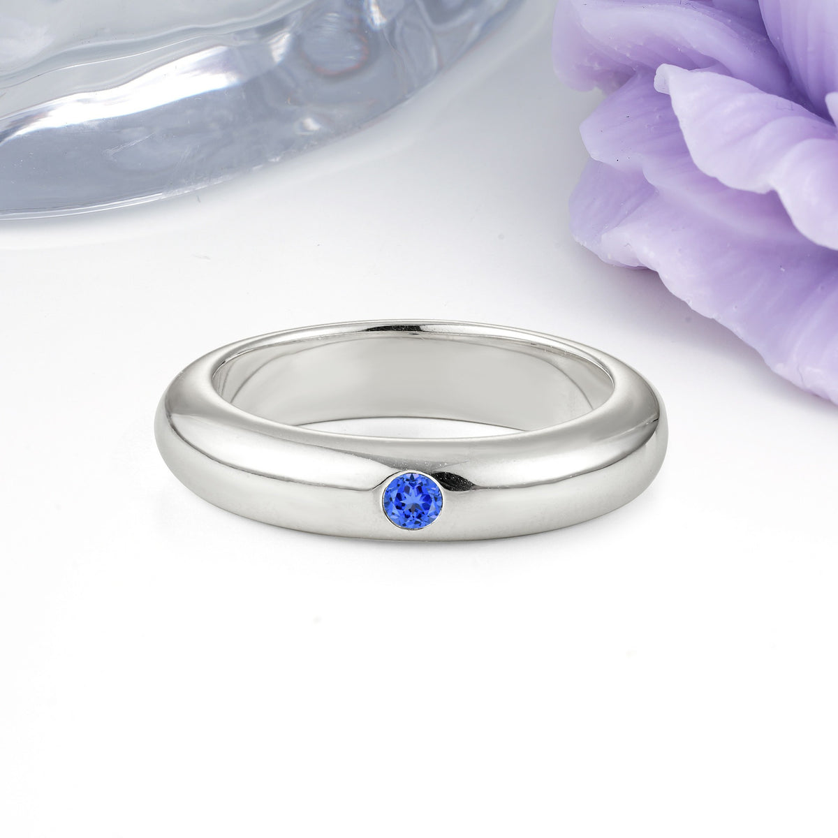 Sleek Polished Round‑Cut Sapphire Solitaire Stackable Wedding Ring - Additional view