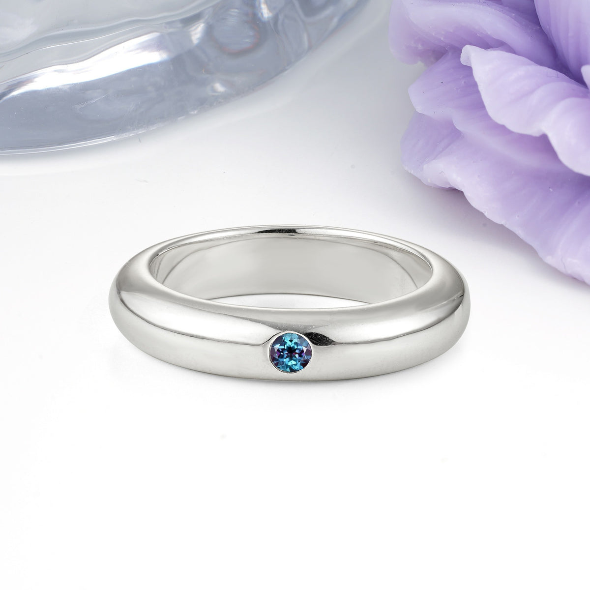 Sleek Polished Round‑Cut Alexandrite Solitaire Stackable Wedding Ring - Additional view
