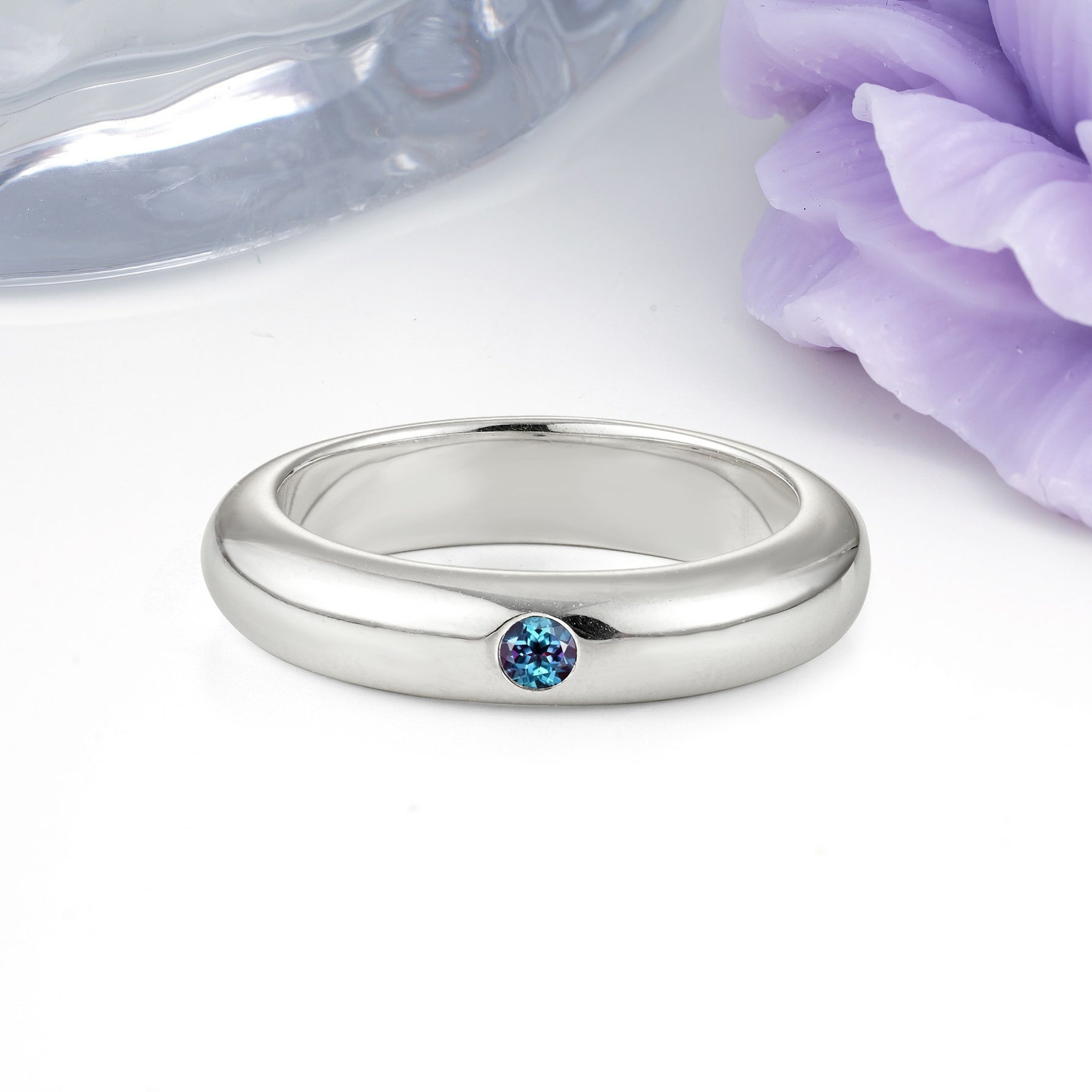 Sleek Polished Round‑Cut Alexandrite Solitaire Stackable Wedding Ring - Additional view