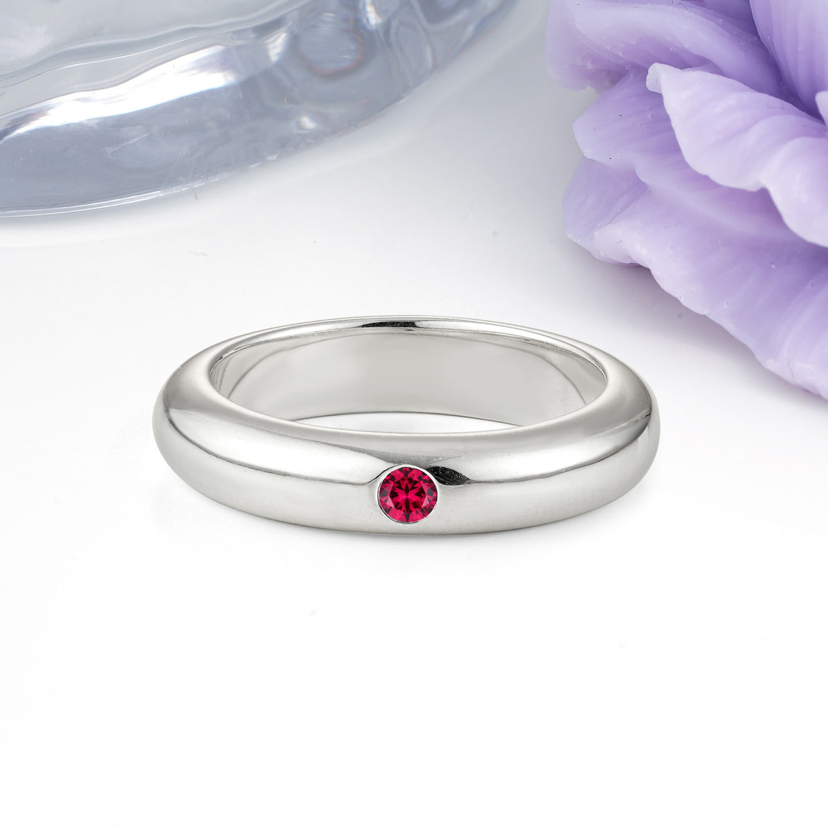 Sleek Polished Round‑Cut Ruby Solitaire Stackable Wedding Ring - Additional view