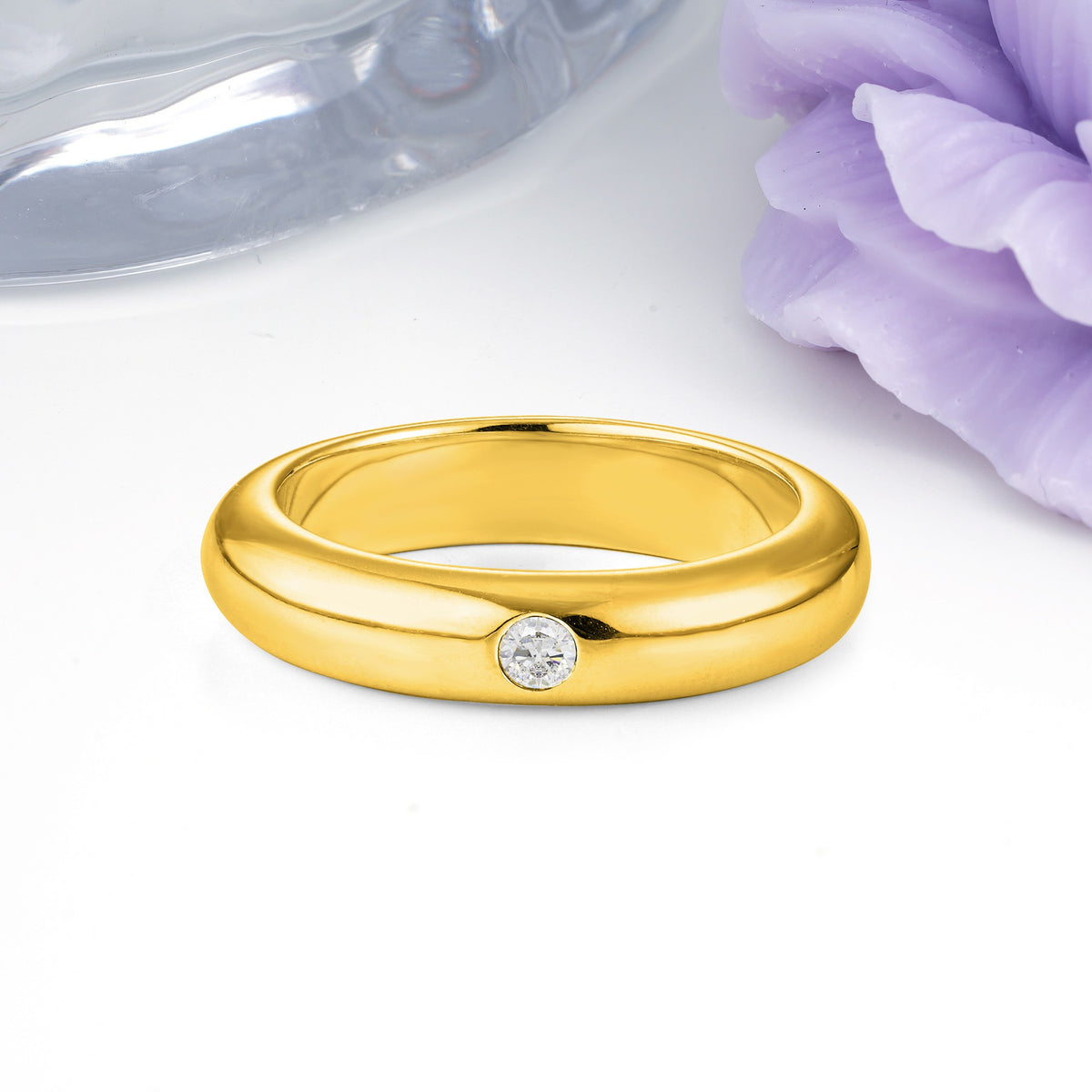 Sleek Polished Round‑Cut Moissanite Solitaire Stackable Wedding Ring - Additional view