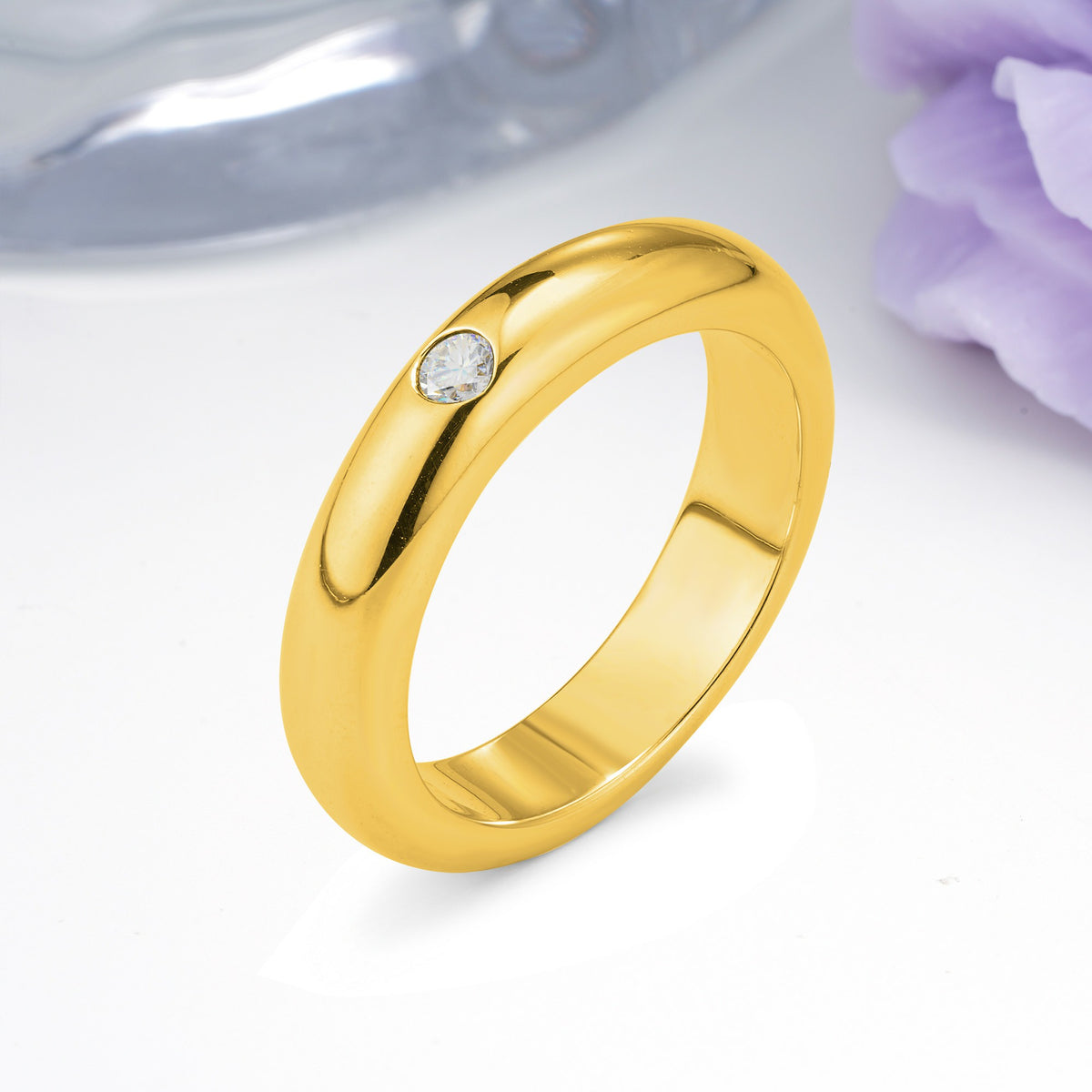Sleek Polished Round‑Cut Moissanite Solitaire Stackable Wedding Ring - Additional view