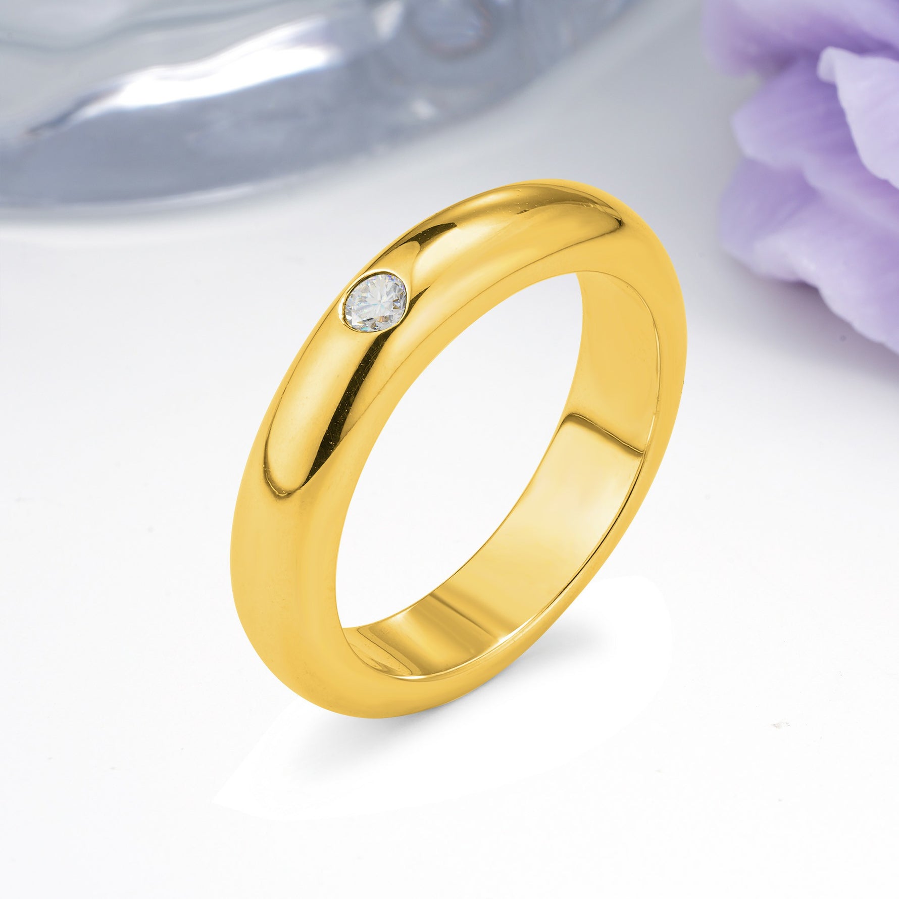 Sleek Polished Round‑Cut Moissanite Solitaire Stackable Wedding Ring - Additional view