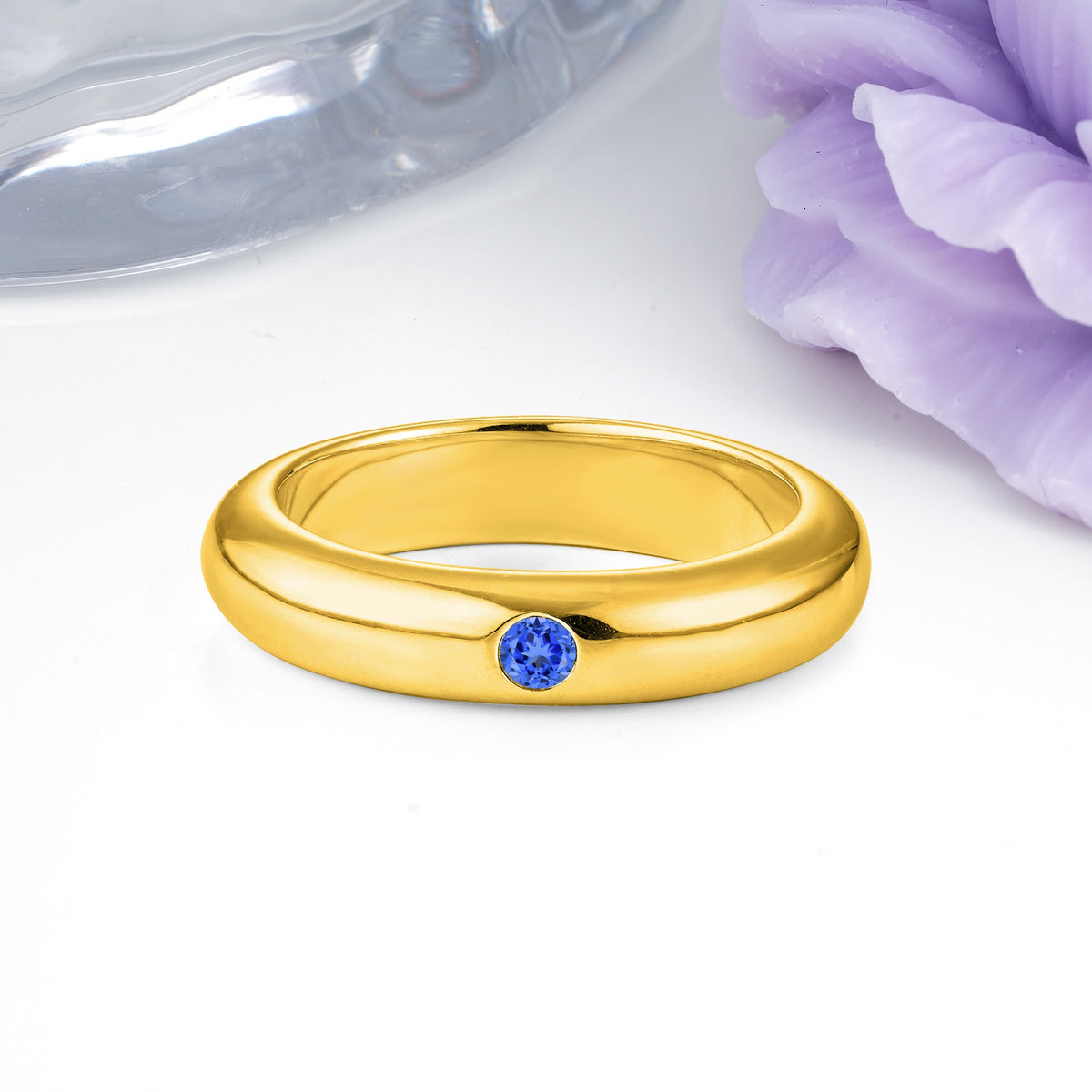 Sleek Polished Round‑Cut Sapphire Solitaire Stackable Wedding Ring - Additional view