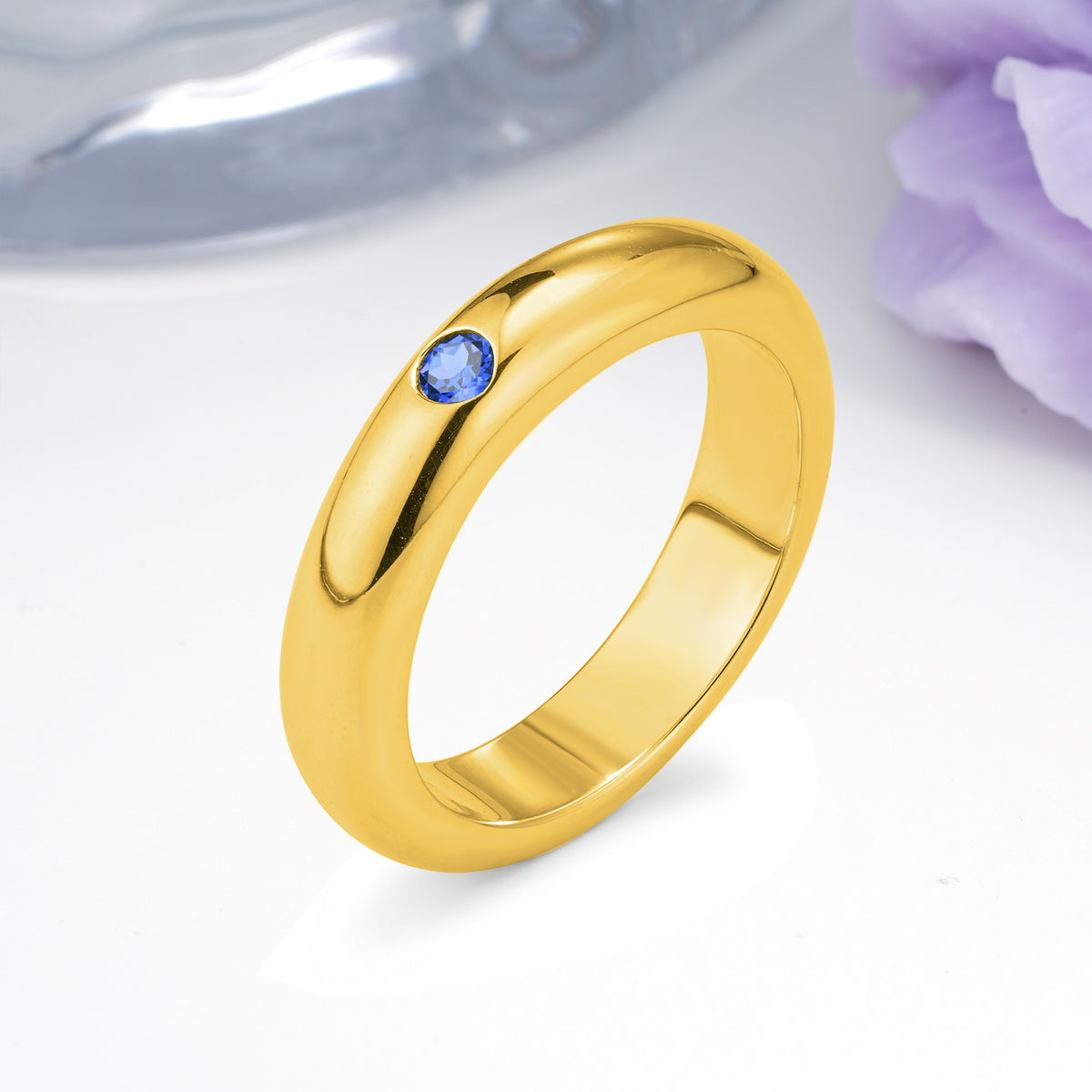Sleek Polished Round‑Cut Sapphire Solitaire Stackable Wedding Ring - Additional view