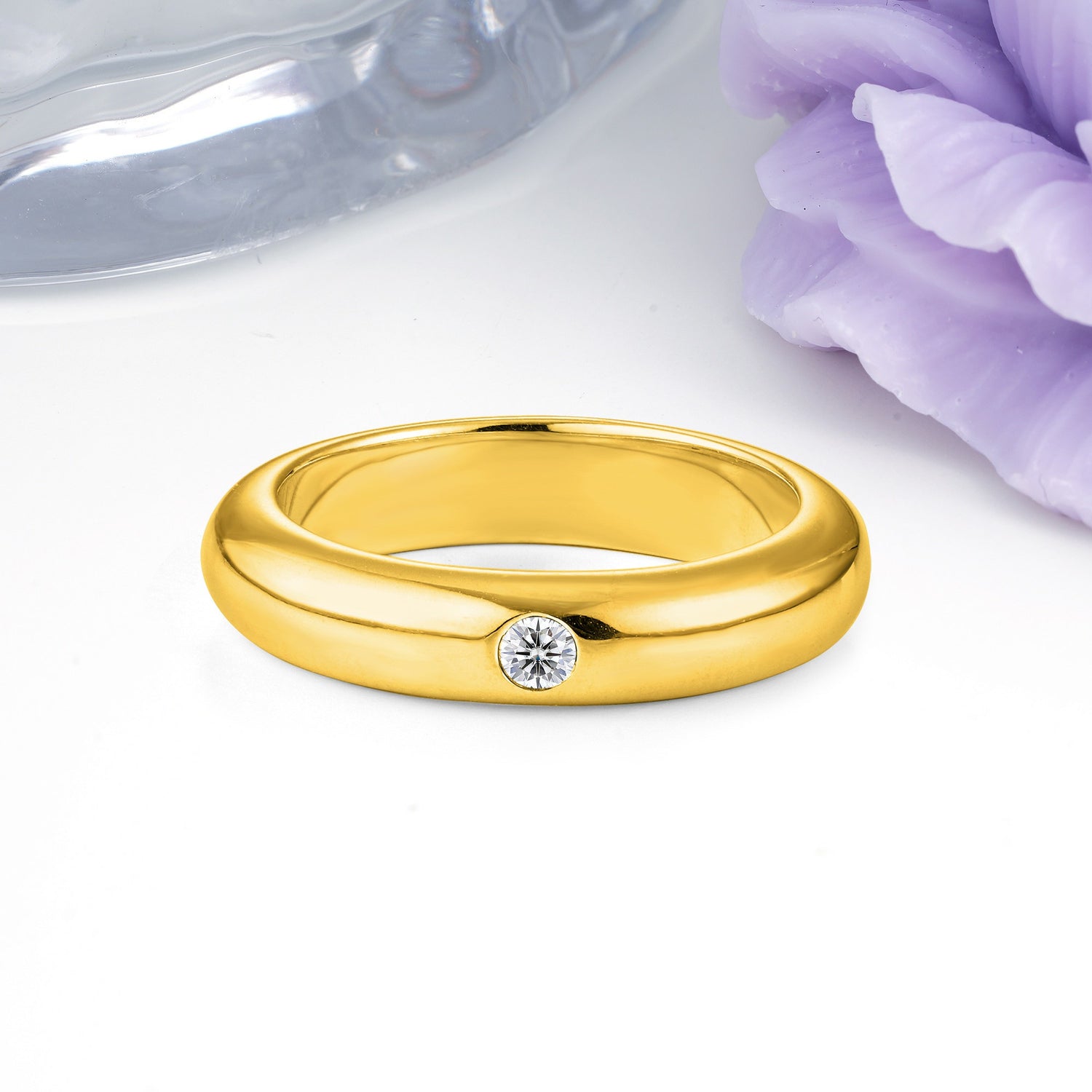 Sleek Polished Round‑Cut Lab Diamond Solitaire Stackable Wedding Ring - Additional view