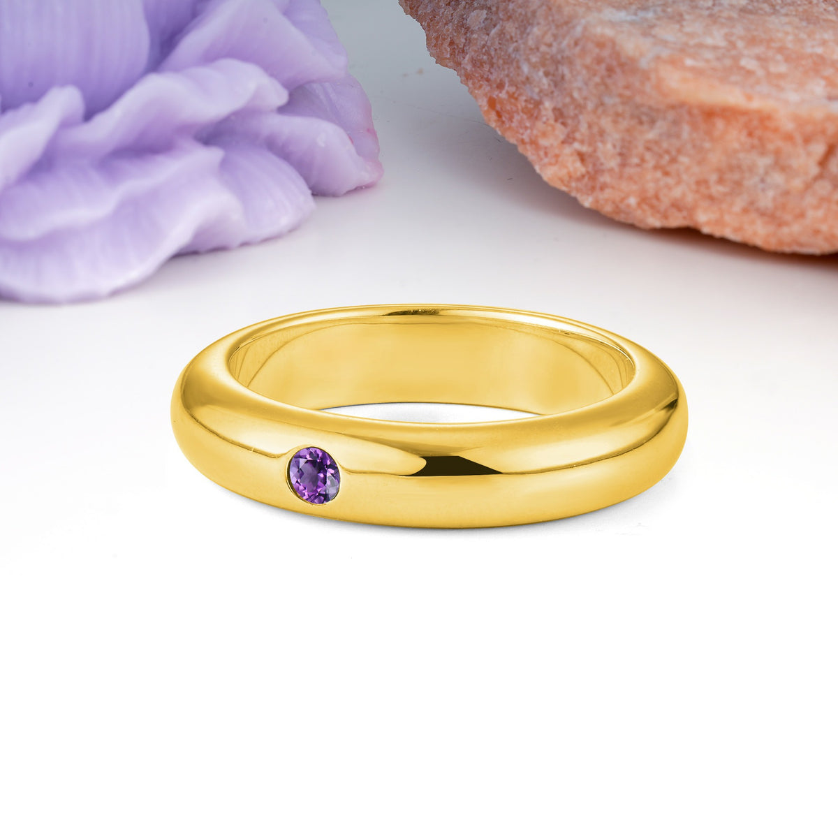 Sleek Polished Round‑Cut Amethyst Solitaire Stackable Wedding Ring - Additional view