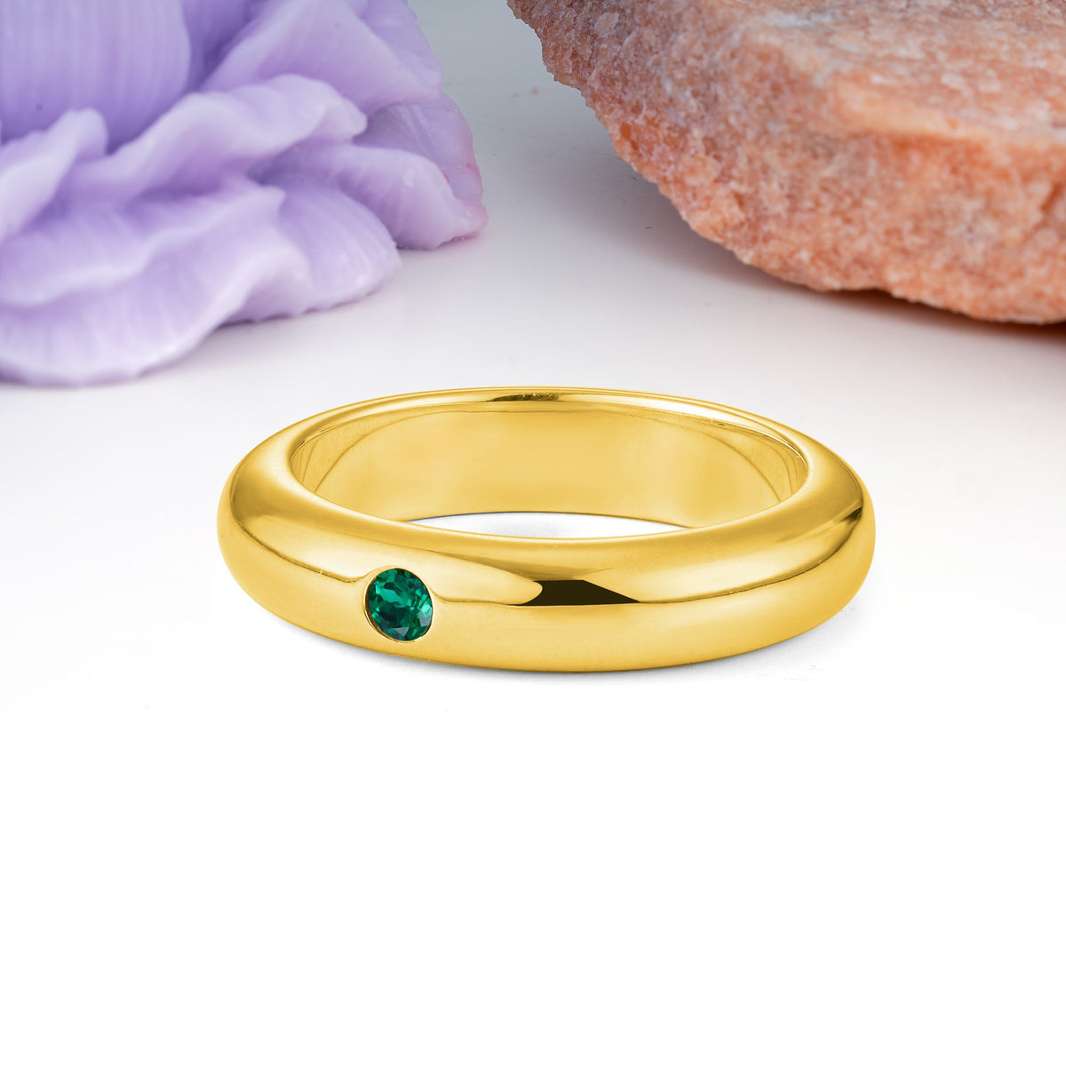 Sleek Polished Round‑Cut Emerald Solitaire Stackable Wedding Ring - Additional view