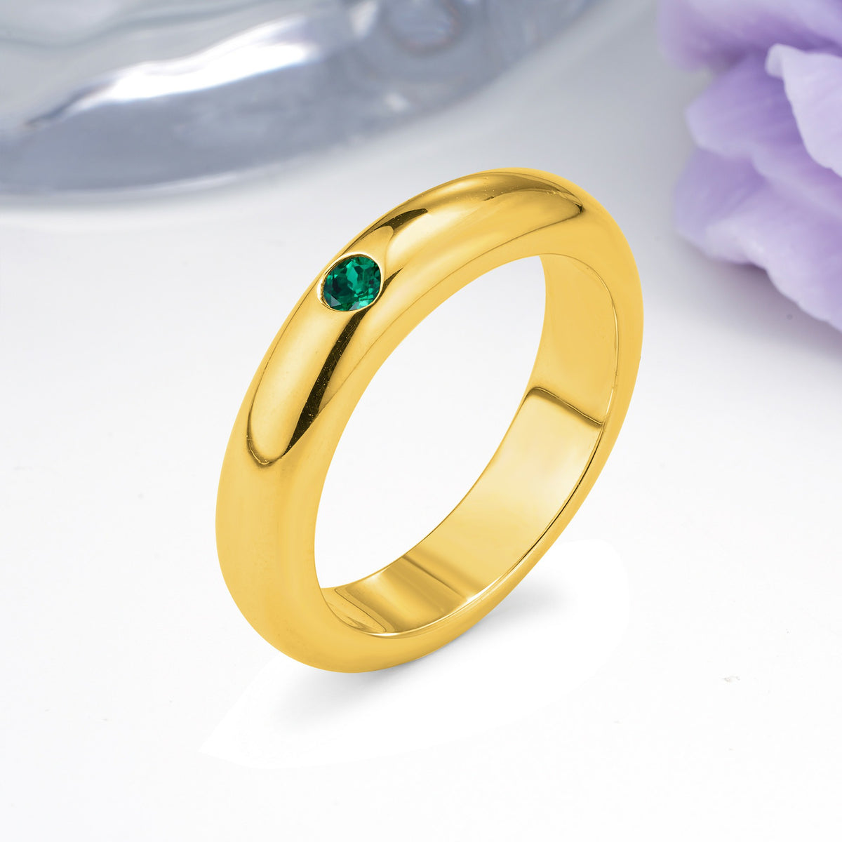 Sleek Polished Round‑Cut Emerald Solitaire Stackable Wedding Ring - Additional view