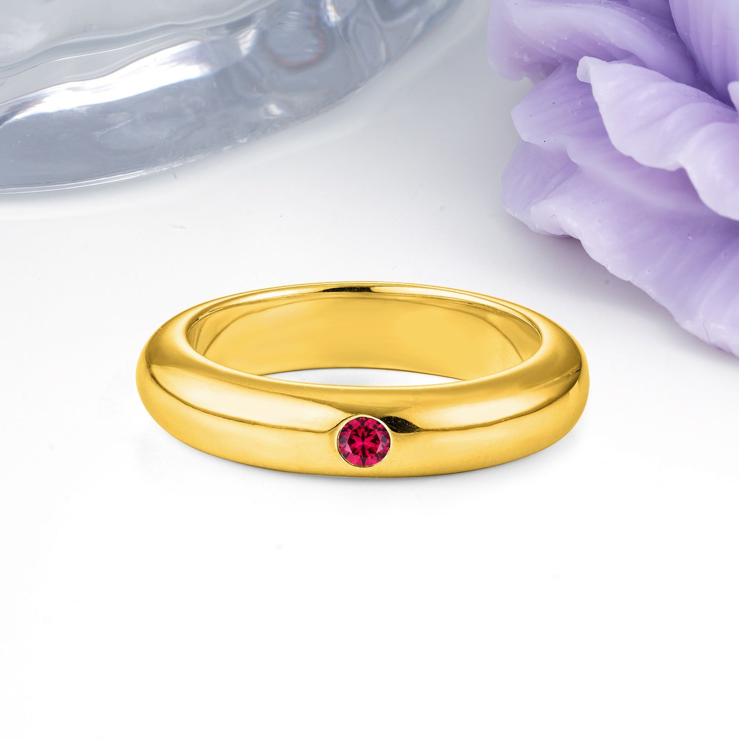 Sleek Polished Round‑Cut Ruby Solitaire Stackable Wedding Ring - Additional view