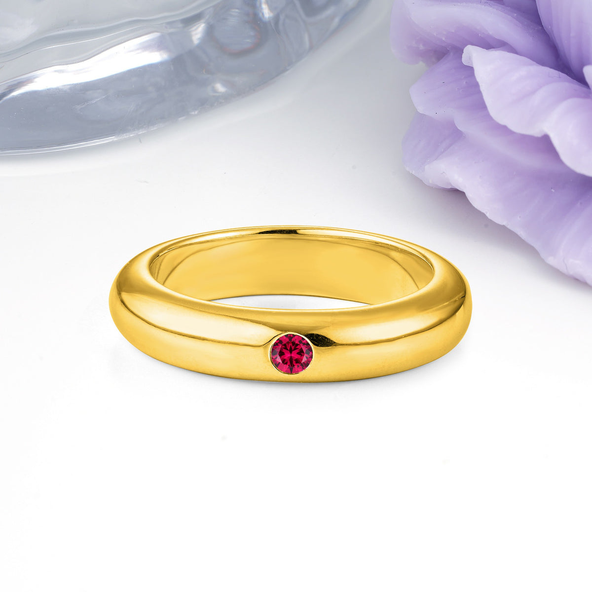 Sleek Polished Round‑Cut Ruby Solitaire Stackable Wedding Ring - Additional view