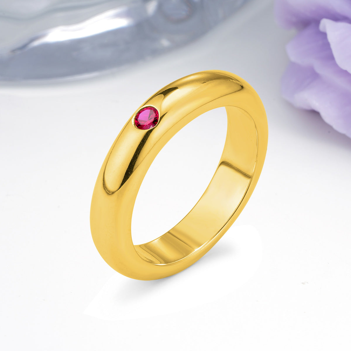 Sleek Polished Round‑Cut Ruby Solitaire Stackable Wedding Ring - Additional view