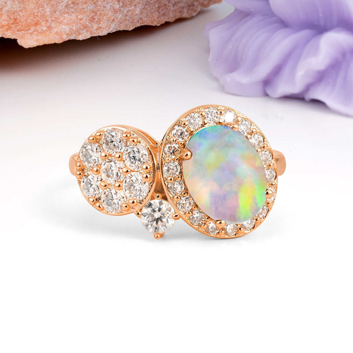 Unique 4-Prong Oval Cut Fire Opal Engagement Ring - Additional view