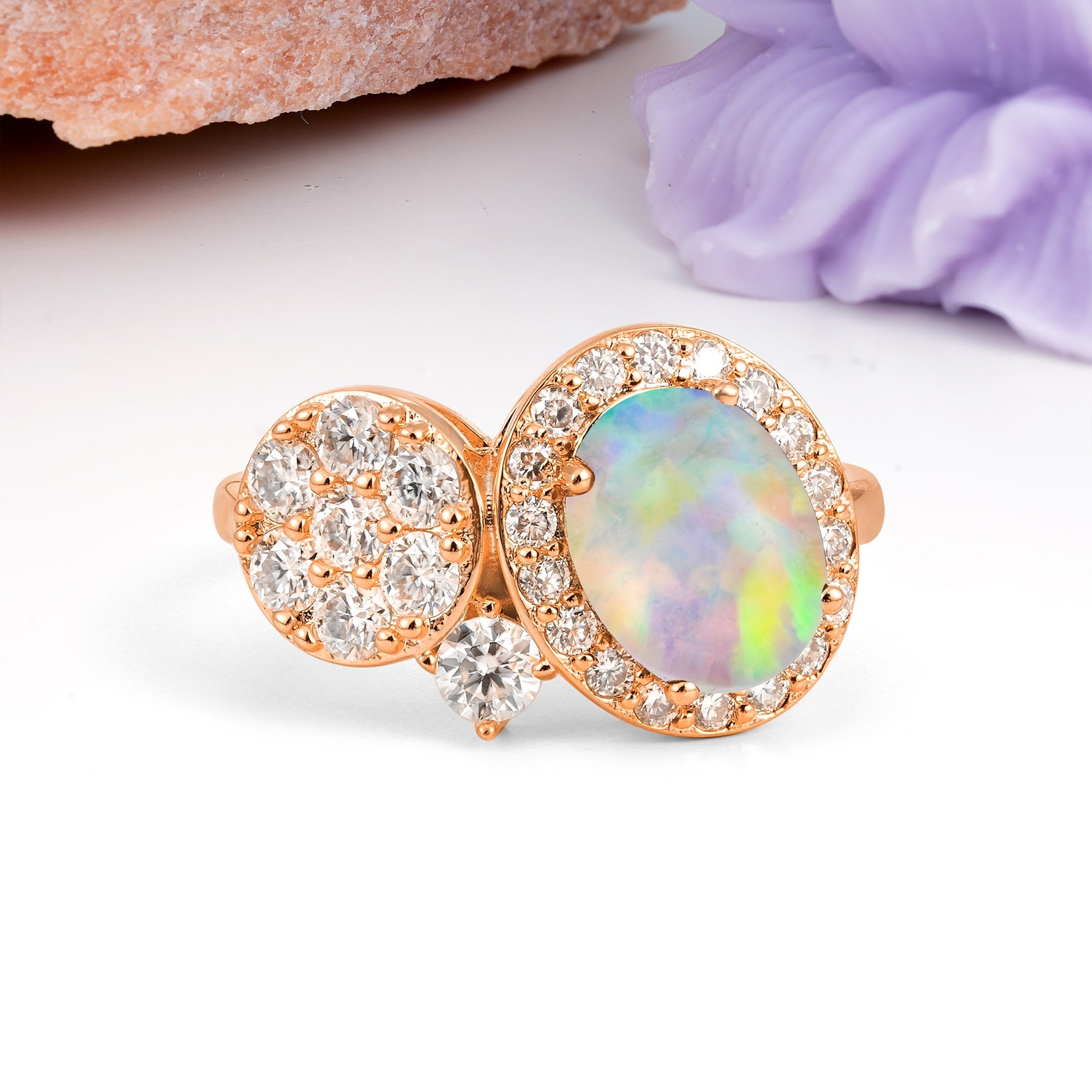 Unique 4-Prong Oval Cut Fire Opal Engagement Ring - Additional view