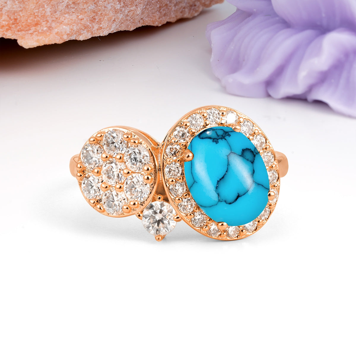 Unique 4-Prong Oval Cut Turquoise Engagement Ring - Additional view