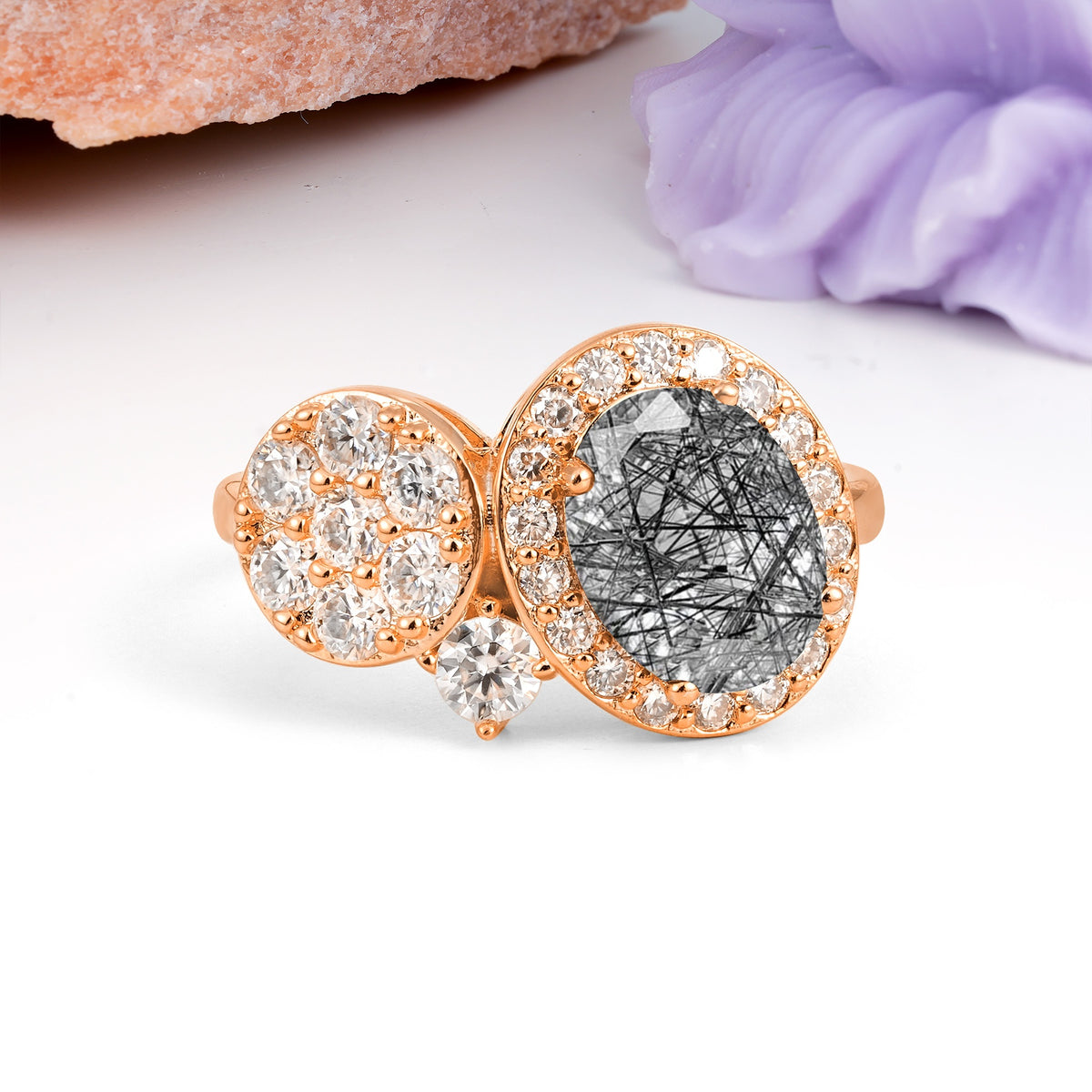Unique 4-Prong Oval Cut Black Rutilated Quartz Engagement Ring - Additional view