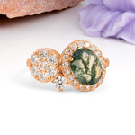 Unique 4-Prong Oval Cut Moss Agate Engagement Ring - Additional view