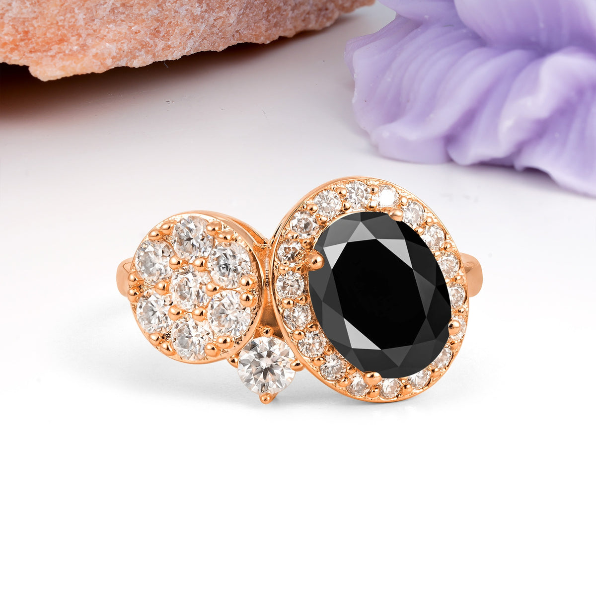 Unique 4-Prong Oval Cut Black Onyx Engagement Ring - Additional view
