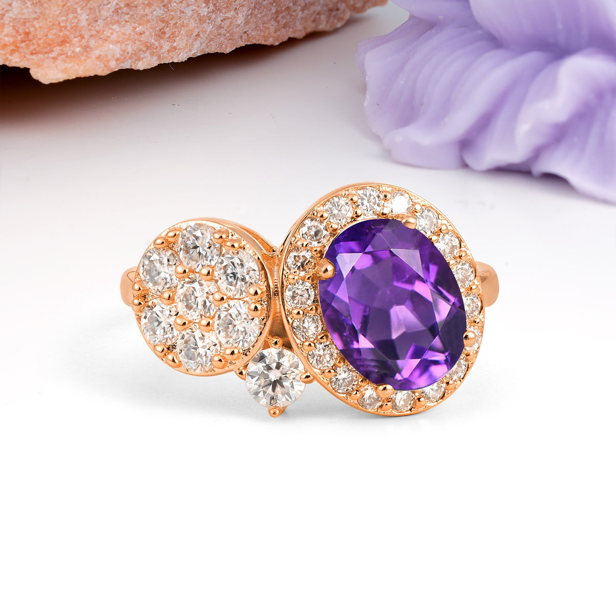 Unique 4-Prong Oval Cut Amethyst Engagement Ring - Additional view