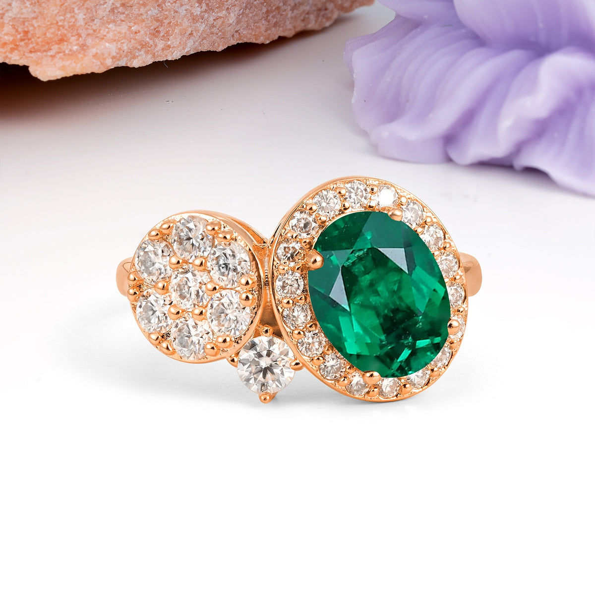 Unique 4-Prong Oval Cut Emerald Engagement Ring - Additional view