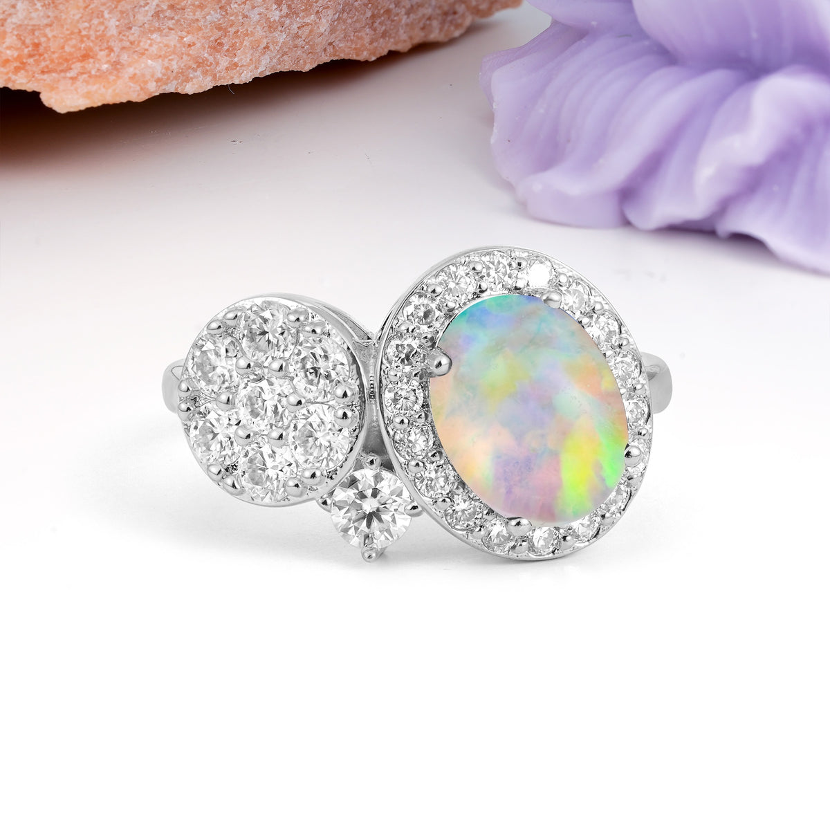 Unique 4-Prong Oval Cut Fire Opal Engagement Ring - Additional view
