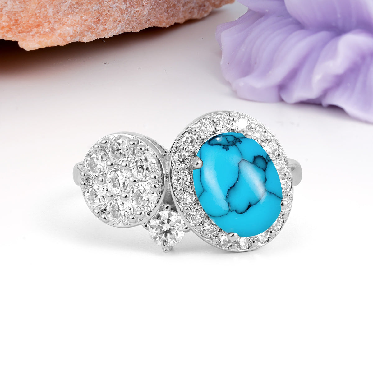 Unique 4-Prong Oval Cut Turquoise Engagement Ring - Additional view