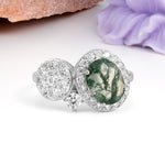 Unique 4-Prong Oval Cut Moss Agate Engagement Ring - Additional view