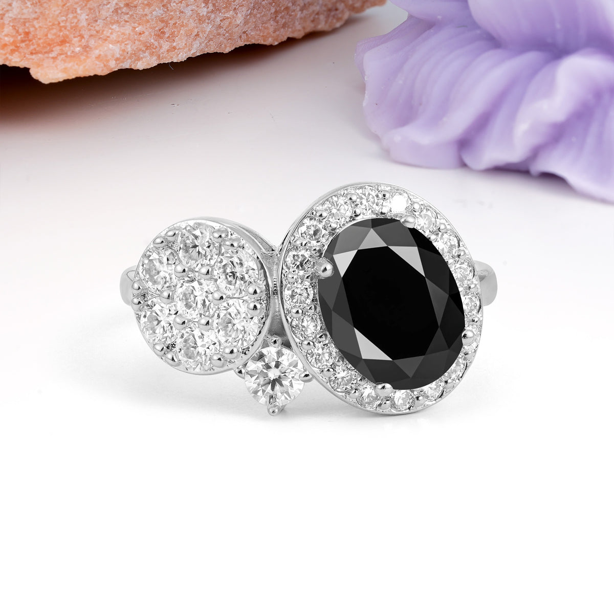 Unique 4-Prong Oval Cut Black Onyx Engagement Ring - Additional view