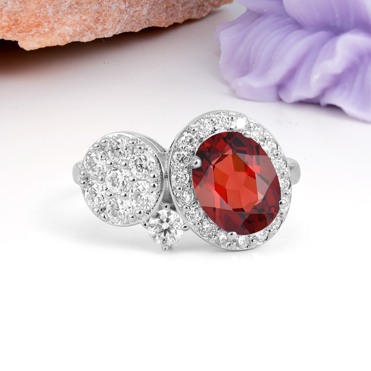 Unique 4-Prong Oval Cut Garnet Engagement Ring - Additional view