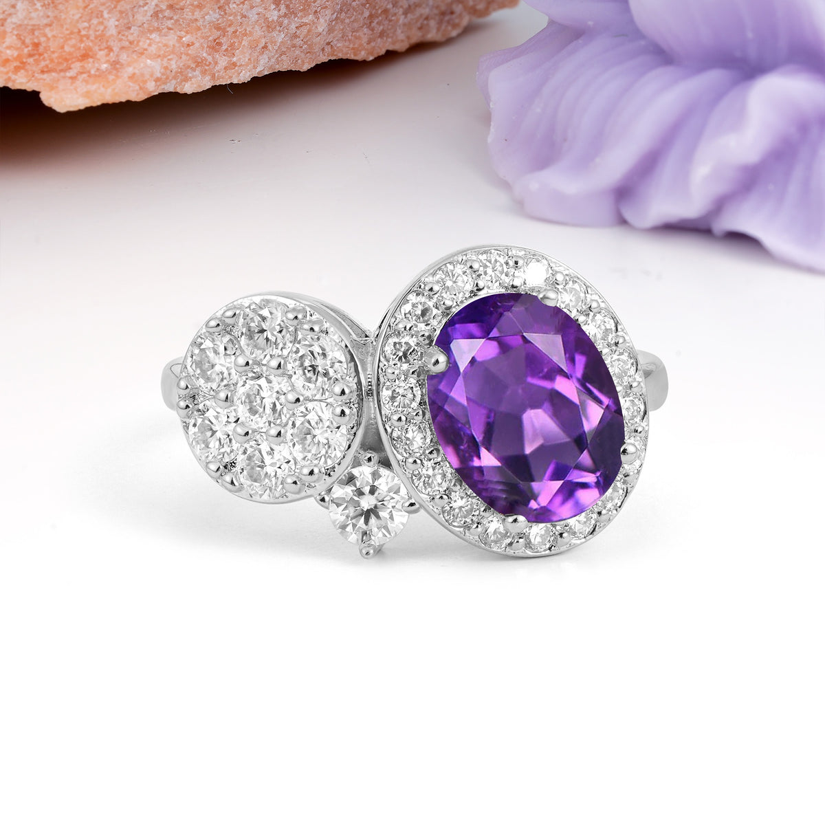 Unique 4-Prong Oval Cut Amethyst Engagement Ring - Additional view