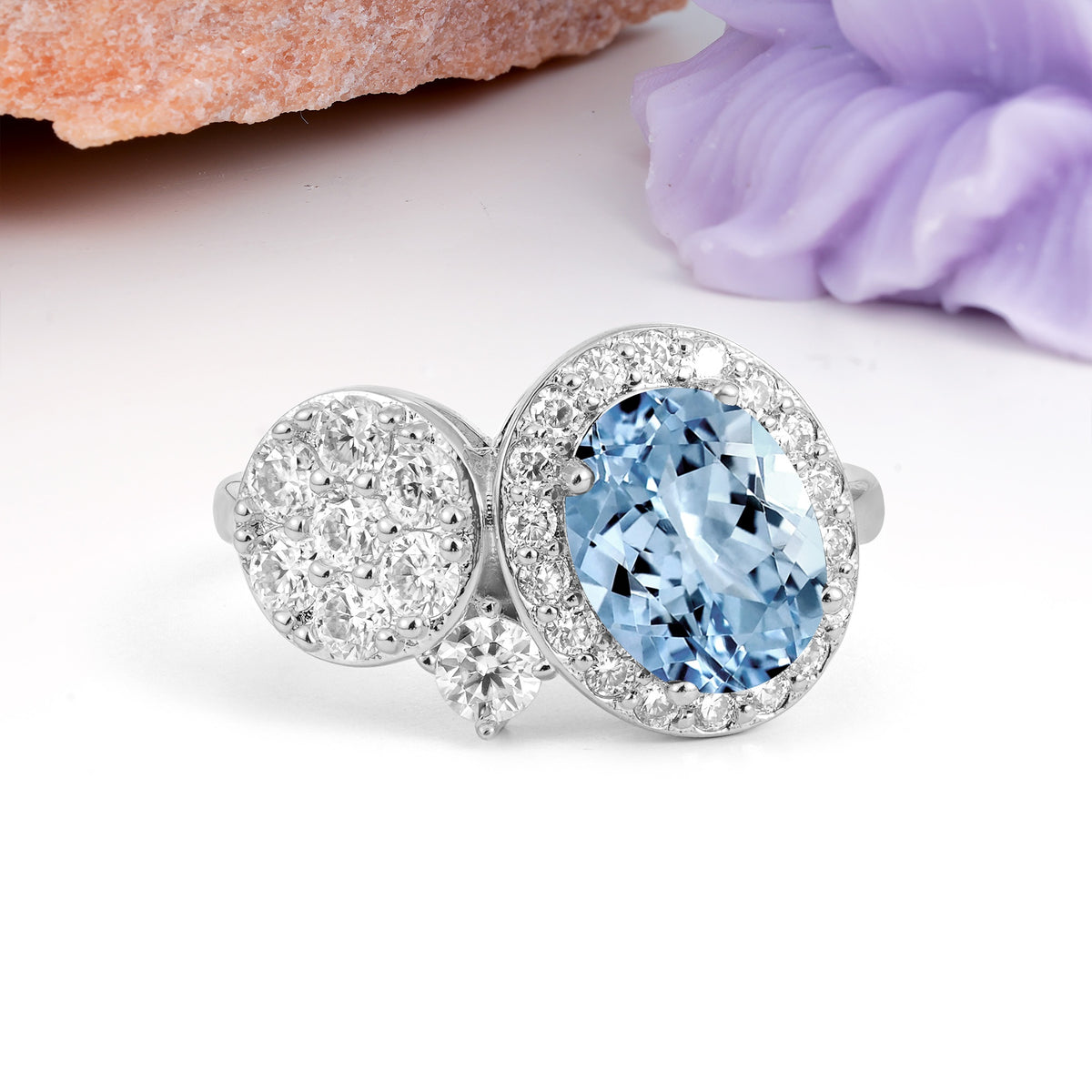 Unique 4-Prong Oval Cut Aquamarine Engagement Ring - Additional view